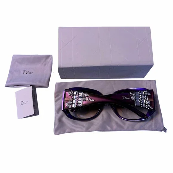 CHRISTIAN DIOR Limited Edition 609-J8 Purple Sun Crystal Silver Gems SUNGLASSES - Picture 5 of 13